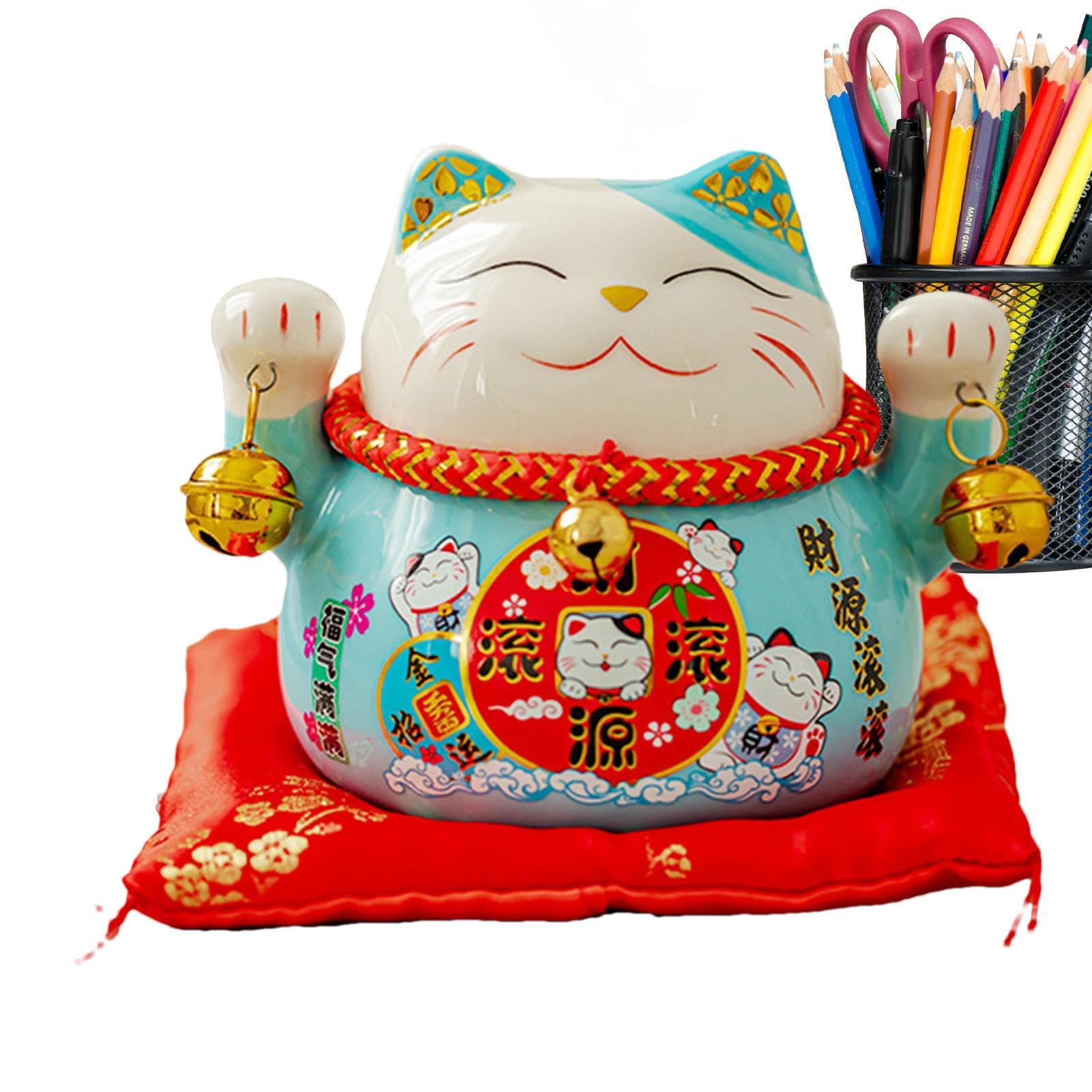 Figura de gato de la suerte | Maneki Neko Feng Shui Fortune Lucky Cat | Figura de gato de riqueza de 4.5 pulgadas, fortuna Maneki Neko Feng Shui, decoración creativa del hogar, decoración de pasteles,