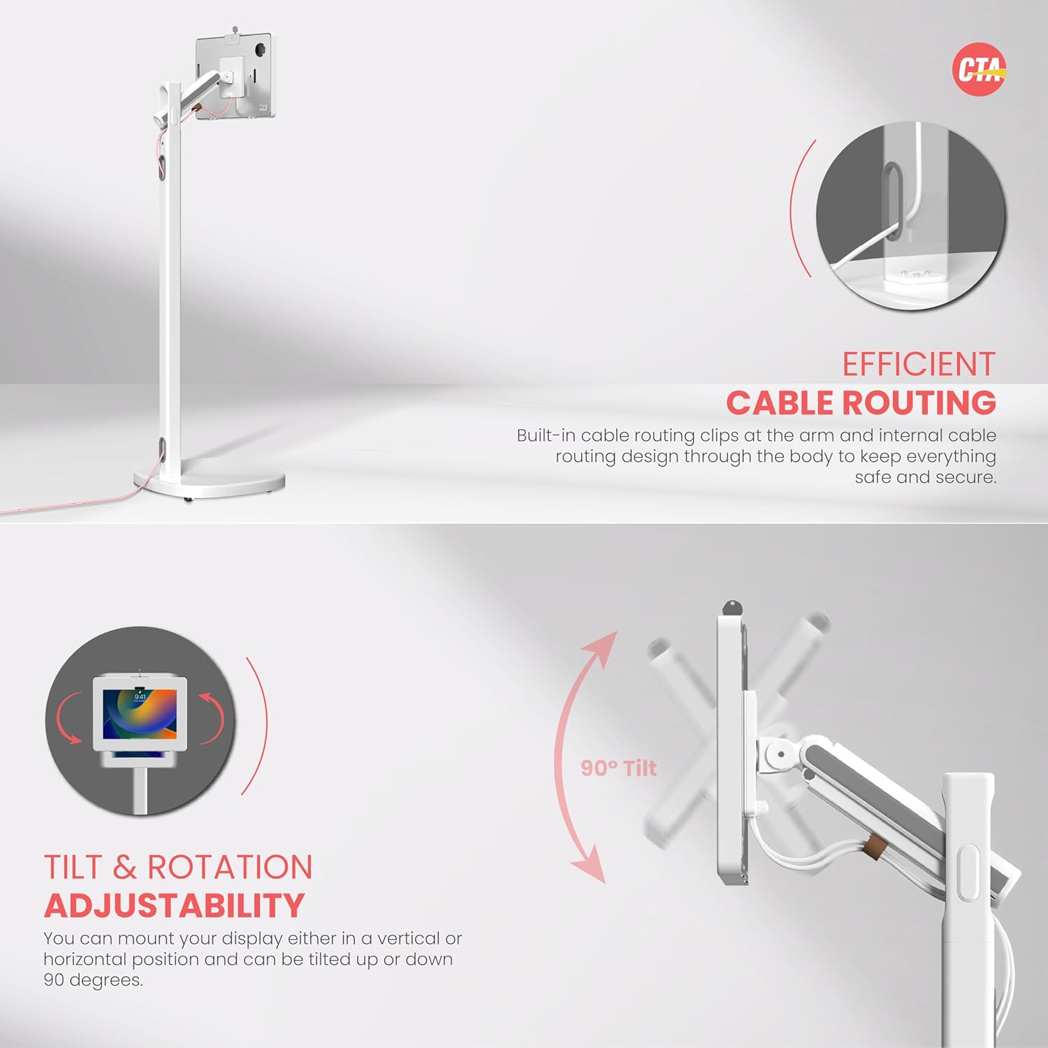 Healthcare Grade Floor Stand with Quick Release Enclosure & Ergonomic Hospitality Features – Tilting, Mobile, & Secure Tablet Enclosure (PAD-MSADFS)
