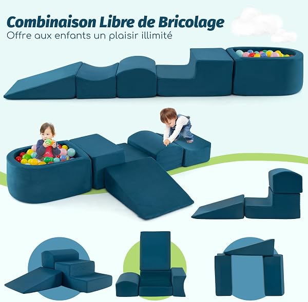 COSTWAY 5PCS Parcours Motricité Bébé en Mousse avec Piscine à Balles, Module Motricité Bébé avec Housse Lavable & Amovible, Jouets Éducatifs pour Ramper pour Enfants d'Âge Préscolaire, sans Balles - 2