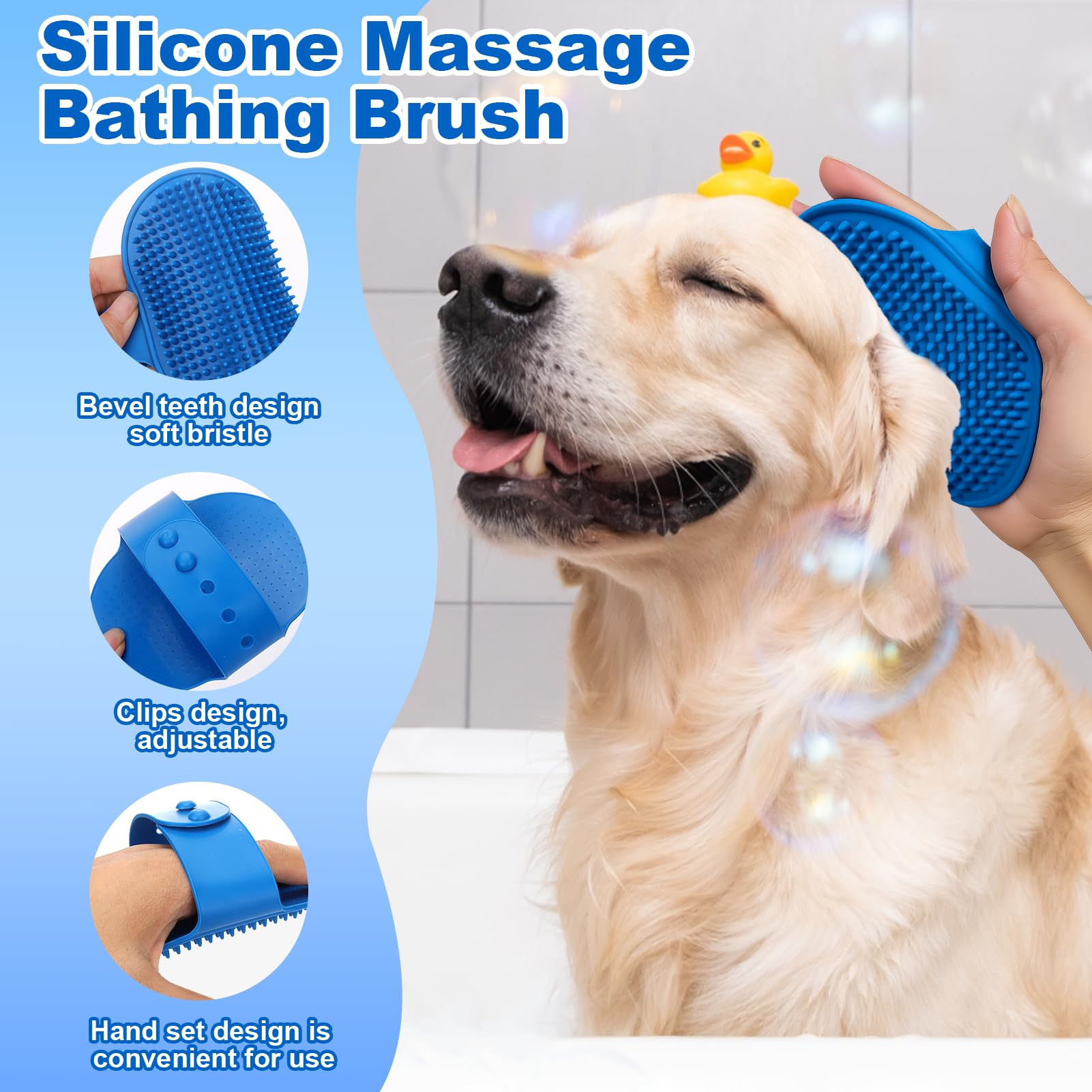 XANGNIER Dog Bath Brush Scrubber Kit,Pet Shower Washing Brush Bathing Supplies Set-With Shampoo and Soap Dispenser,Finger Toothbrush,Silicone Grooming Scrub Tool for Cat Dog Puppy Long Short Hair - image 8