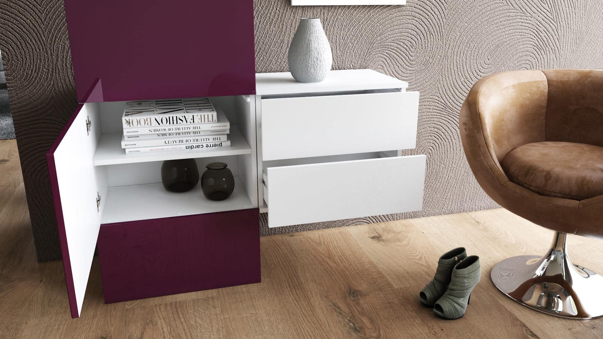 Vladon Garderobe Carlton Set 2 Weiß matt/Weiß Hochglanz 105 x 193 x 35 cm