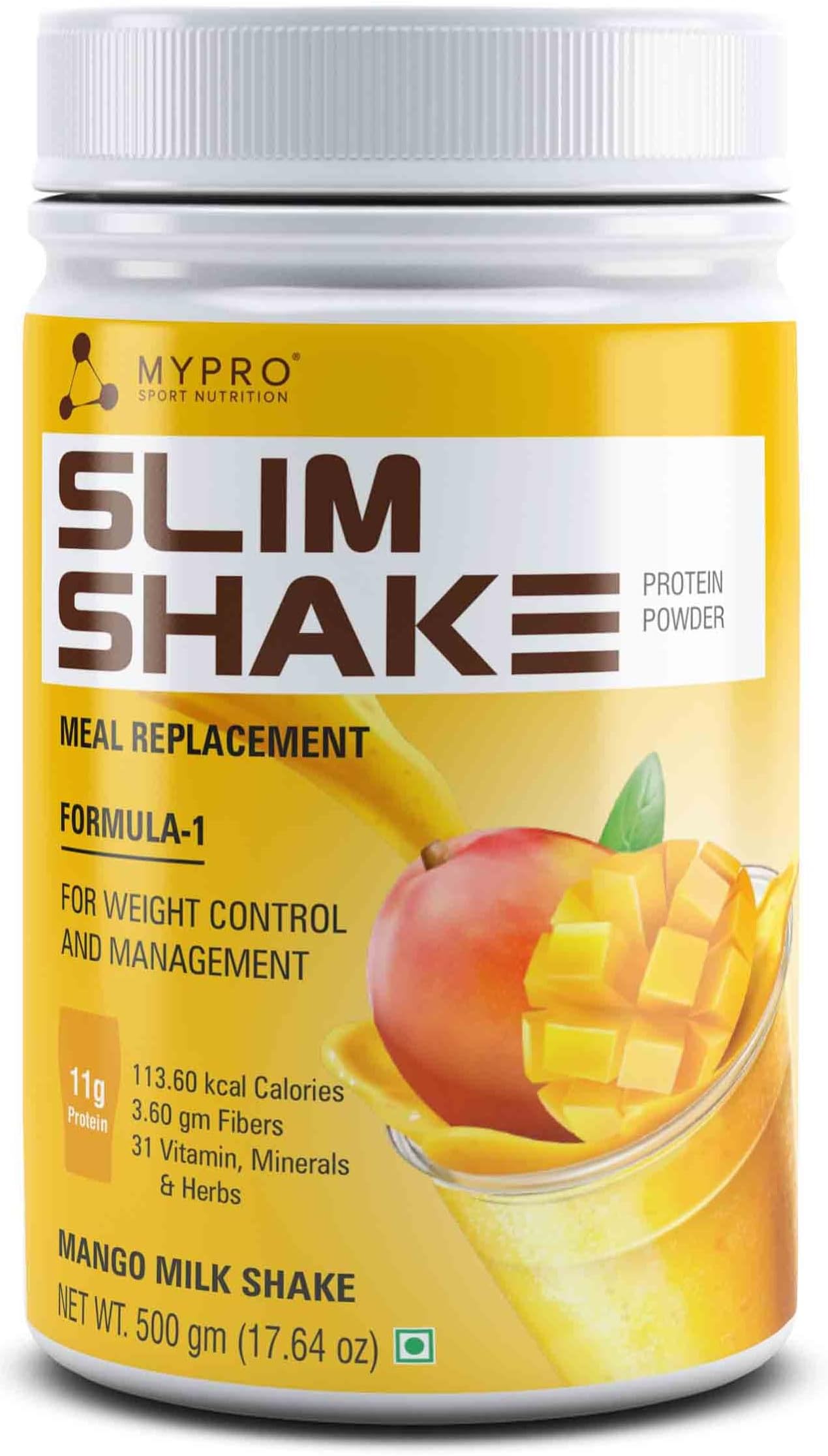 Slim Shake Protein Powder-Meal Replacement Shake For Weight Control & Management-Sugar Free,(11 g Protien 113.60 kcal calories) (Mango Milk Shake, 500 g (Pack of 1))