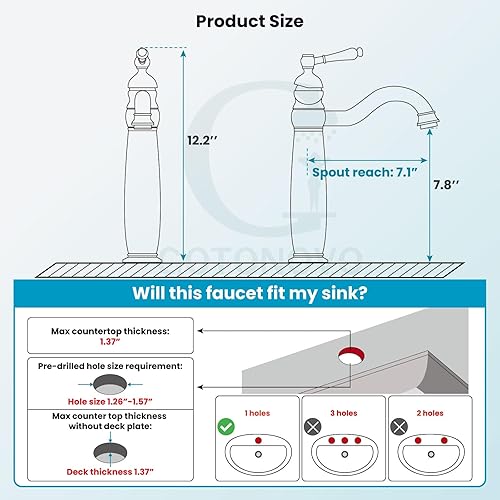 Miniatura 4 de gotonovo Grifo de baño giratorio de 360 con un solo agujero, grifo de baño alto para lavabo, grifo de lavabo con drenaje desplegable, negro mate