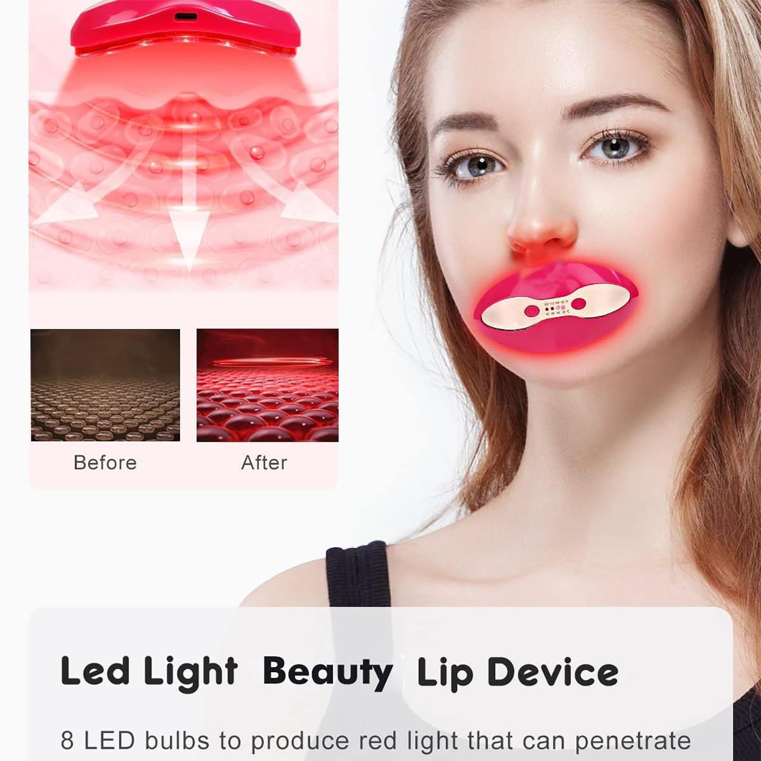 TsoLay Maschera Volumizzante Labbra Elettrica Naturale, Dispositivo Volumizzante Labbra a Luce Rossa con Riscaldamento, Temperatura Regolabile da 35 °C a 50 °C, Ricaricabile Tramite USB, Anti-età