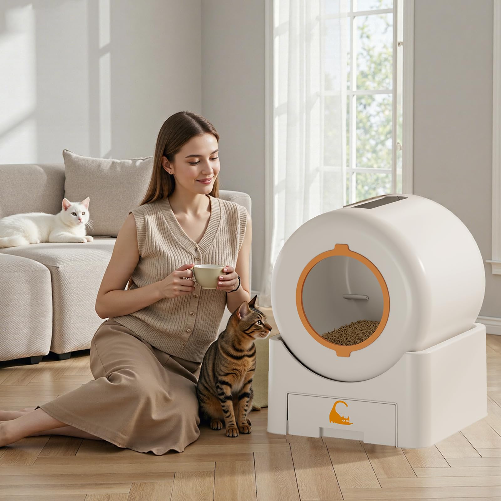 Automatic Self Cleaning Cat Litter Box, 75 L Large Capacity Smart Litter Box with Safety Sensors 1 Roll Trash Bags Included Whisper Quiet Cat Litter Box with App Remote Control for Multi Cats, White - image 8