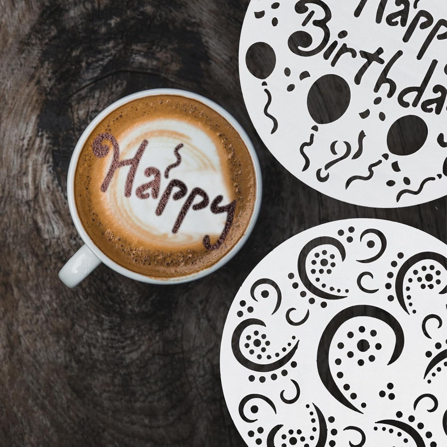 8pcs Cake and Coffee Art Stencils Set Food-Grade Plastic Dessert Decorating Templates for Latte Art Cake Baking and Coffee Carving Suitable for Home Baking