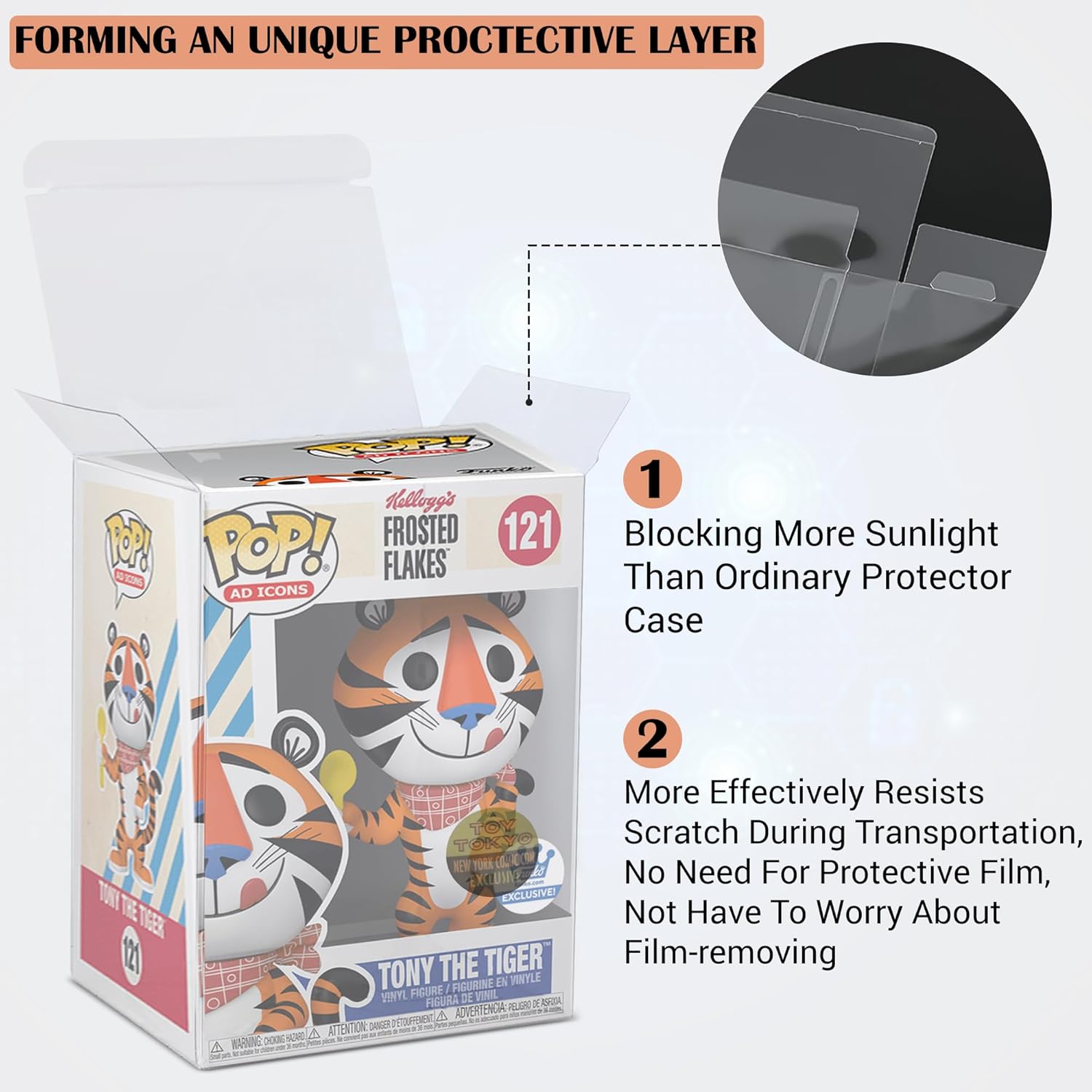 Premium 0.5mm 50 Pack Protective Display Box Compatible with Funko Pops– Crystal Clear PET Plastic Case Fits Standard 4-Inch Vinyl Figures, Scratch-Resistant, Auto-Locking Bottom, Closing Tab(50 Pack)