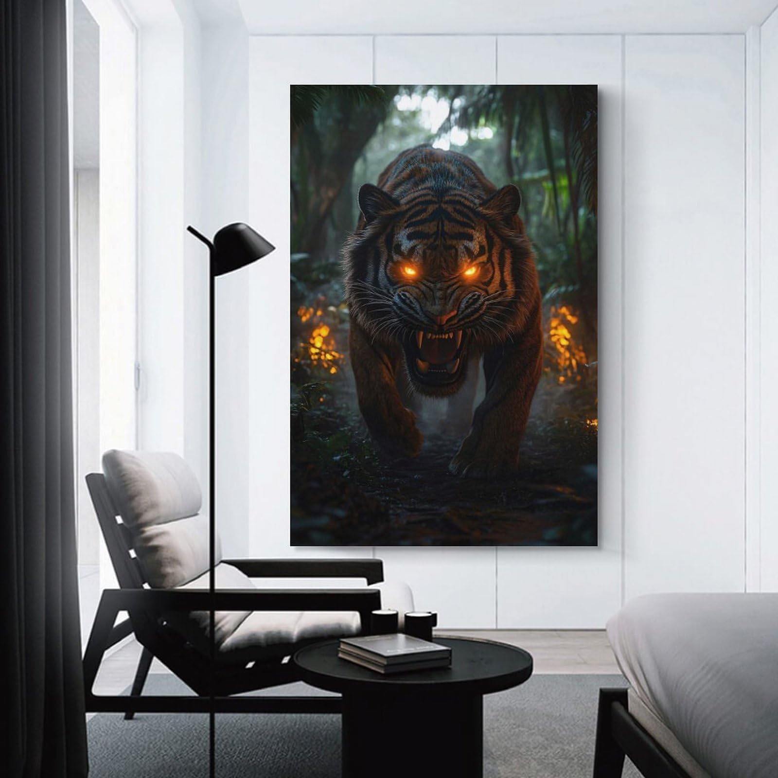 Junmoney Fierce Tiger in Jungle Canvas Wall Picture 24x36inch(60x90cm), for Contemporary Homes, Apartments Or Offices, Wall Decor with Flexible Room Appeal