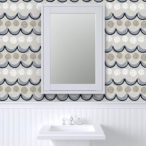 Miniatura 9 de Spoonflower Peel & Stick Wallpaper 12ft x 2ft - Oceans Islands Dots Scallops Neutral Waves Tropical Nautical Circles Geometric Beach Scallop Custom