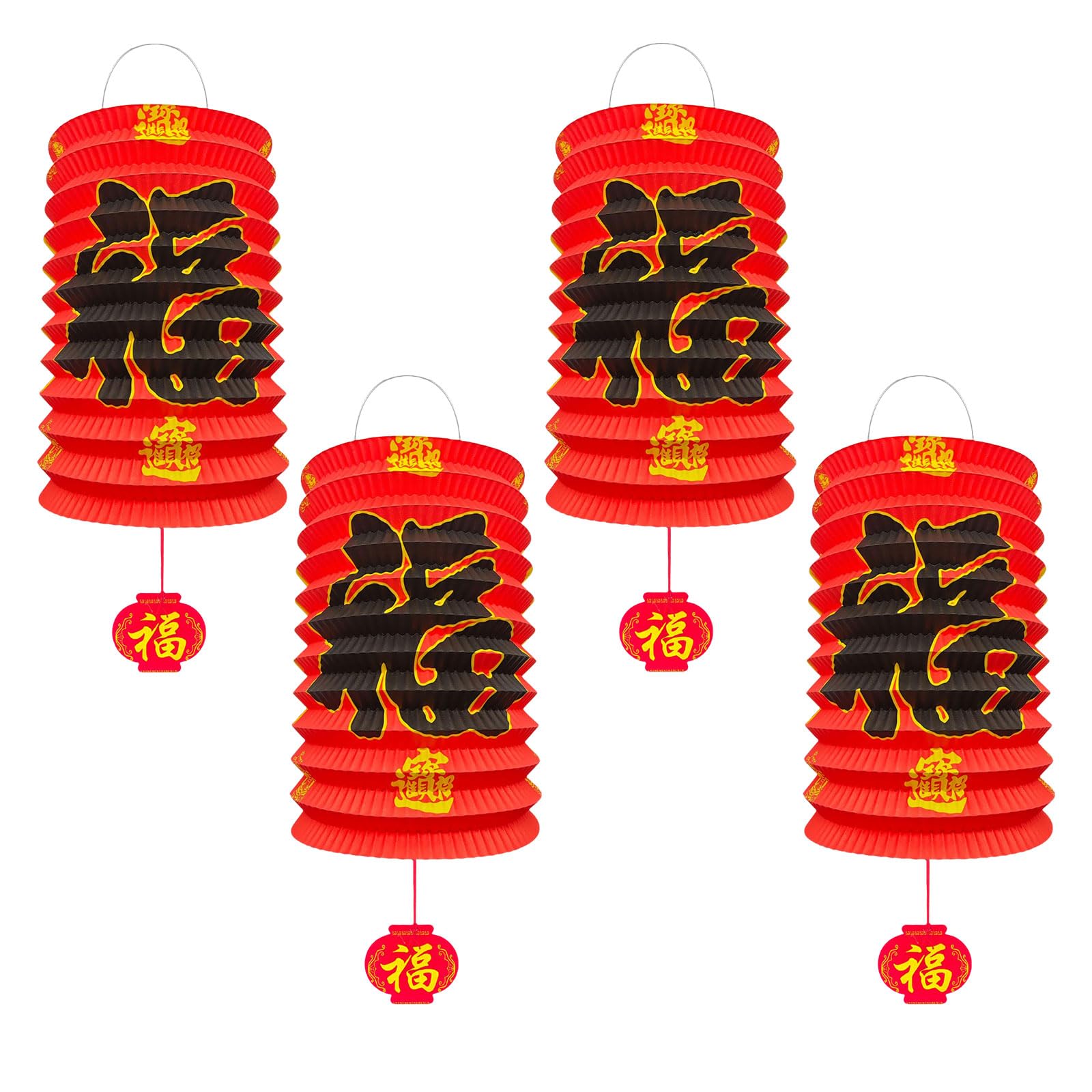 Chinese Lanterns - 4Pcs Chinese New Year Decorations Red Paper Lantern, Traditional Lunar Lucky Fu Paper Lanterns for Chinese Spring Festival Decorations Indoor Outdoor New Year Party