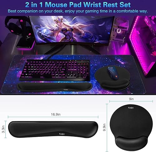 Miniatura 2 de Canjoy - Alfombrilla de mouse 2 en 1 con soporte para mouse con reposamuñecas para teclado, alfombrilla para mouse con espuma viscoelástica