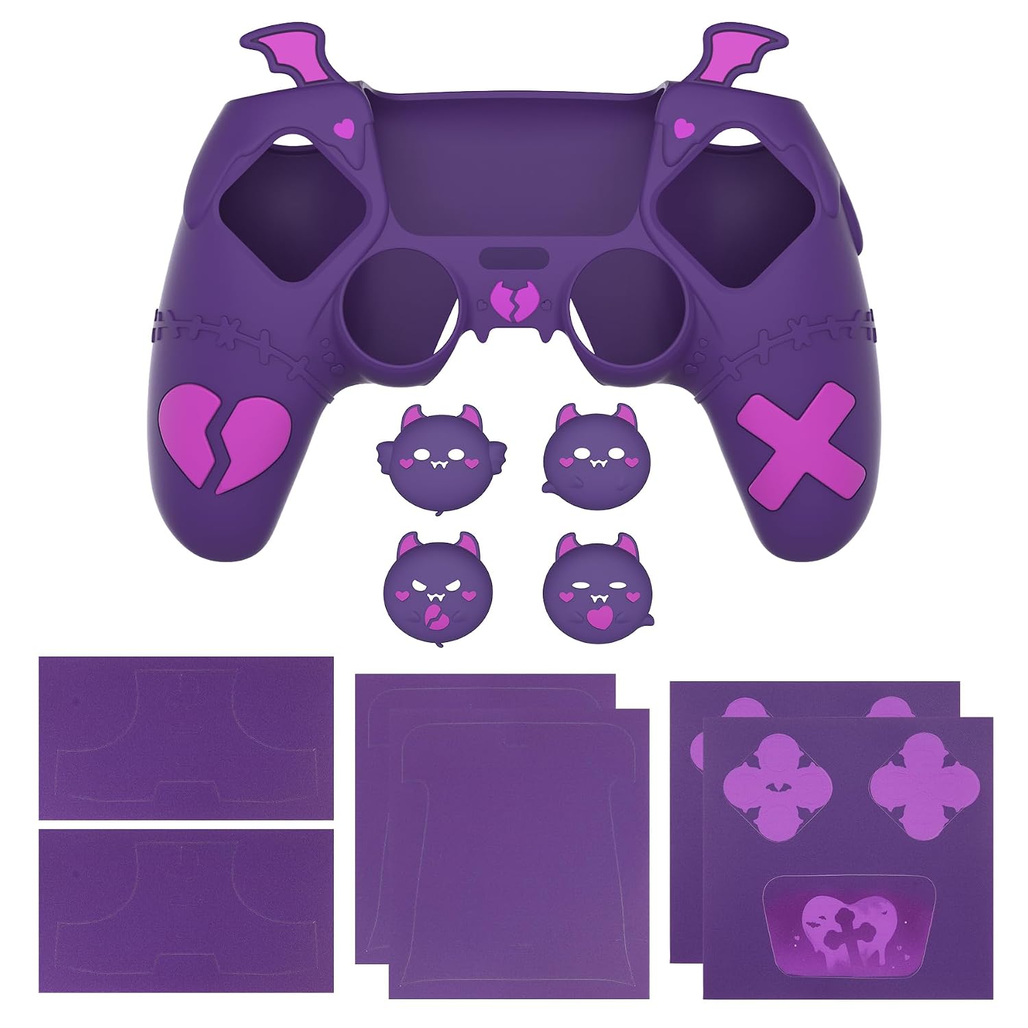 PlayVital Gothic Imp Series Cute Silicone Case for ps5 Controller with 4 Thumb Grips and 6 Stickers, Anti-Slip Silicone Skin Cover, Compatible with ps5 Charging Station, Purple
