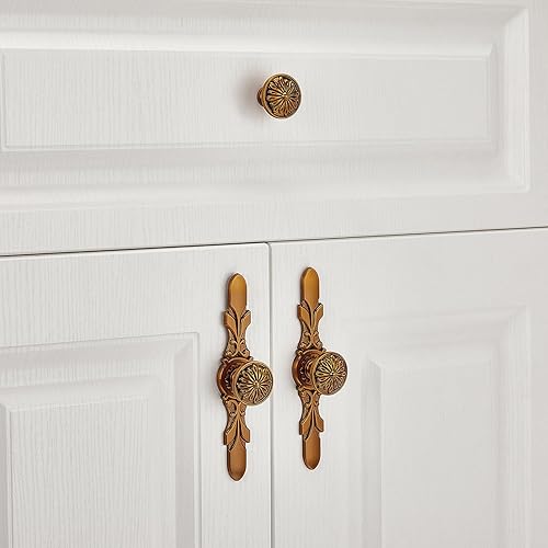 Miniatura 5 de Aandxomk - Juego de 10 pomos de latón antiguo de 5.8 pulgadas con placas, pomos de bronce antiguo con placas, armario de oficina, baño, tocador,