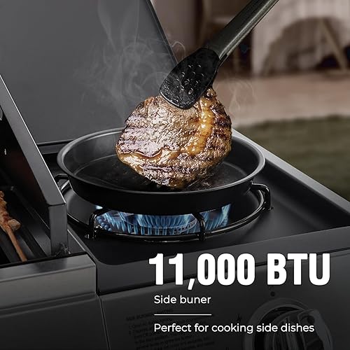 Miniatura 6 de Lyromix Parrilla de gas de 4 quemadores con quemador lateral, parrilla de propano con ruedas y almacenamiento, barbacoa de gas al aire libre con