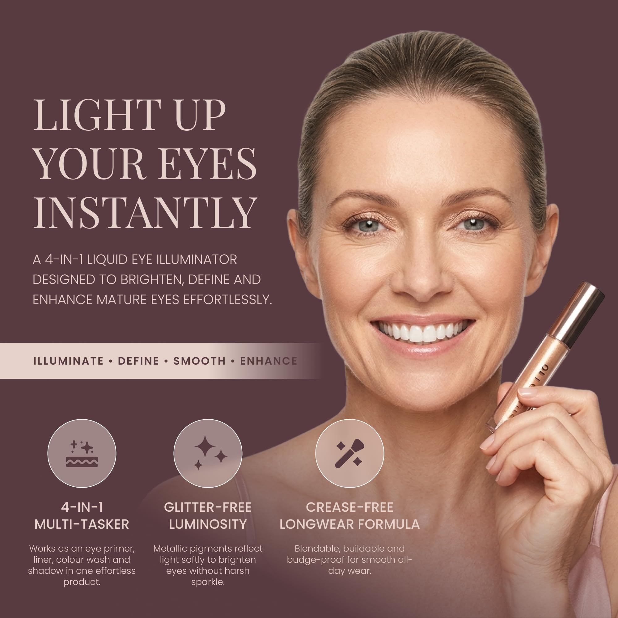 Studio 10 - Ombretto liquido I-Radiance Shimmer e formula che aumenta l'umidità e a lunga durata, ombretto liquido metallizzato in tonalità zibellino