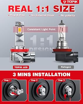 TOPIK H11/H8/H9 LED Bulbs 42,000LM Super Bright 6500K Cool White