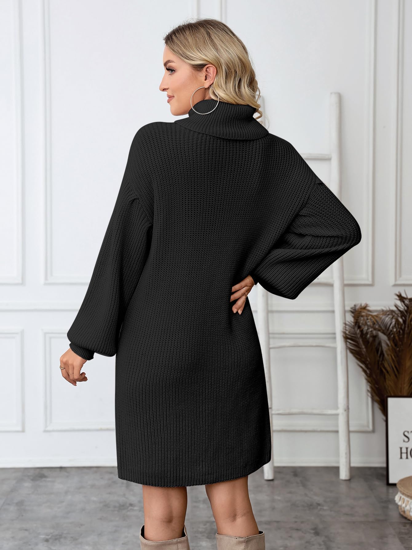 Robe Femme Col Roulé - Robe Pull Hiver Montant Manche Longue Tricot - Pull Élégante en Chaud Casual Dress Élastique Saison Automne-Hiver 2025