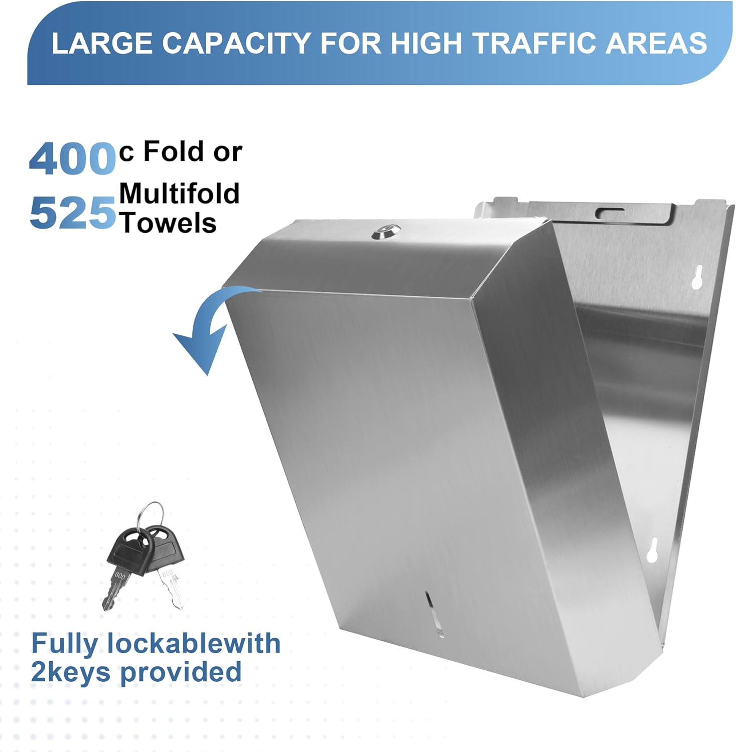 Paper Towel Dispenser Wall Mount Commercial, Fingerprint -Proof Paper Towel Holder for c-fold/Multi-fold/Tri-fold, Touchless Hand Towel Dispenser with Lock