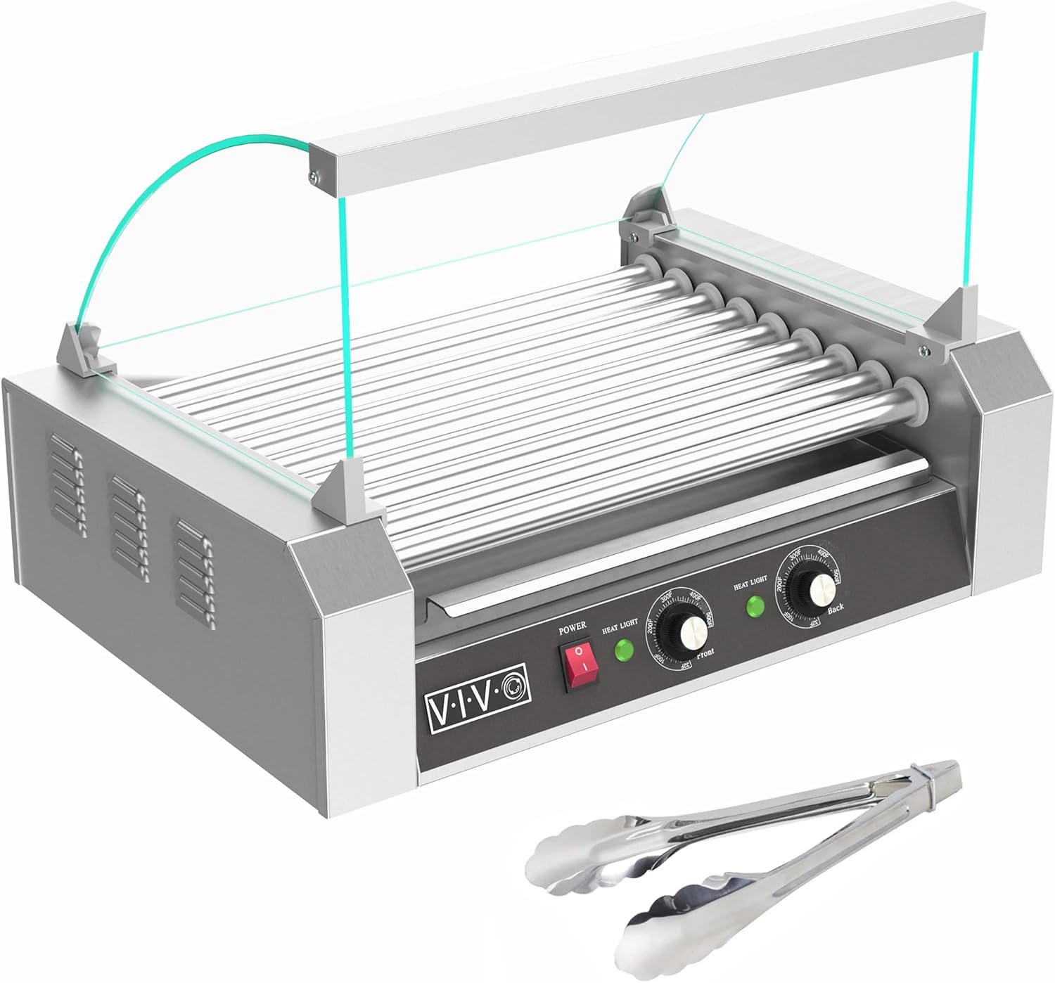 VIVO Electric 24 Hot Dog 9 Roller Grill Warmer, Stainless Steel, Commercial and Household 1200W Machine with Cover, HOTDG-V209