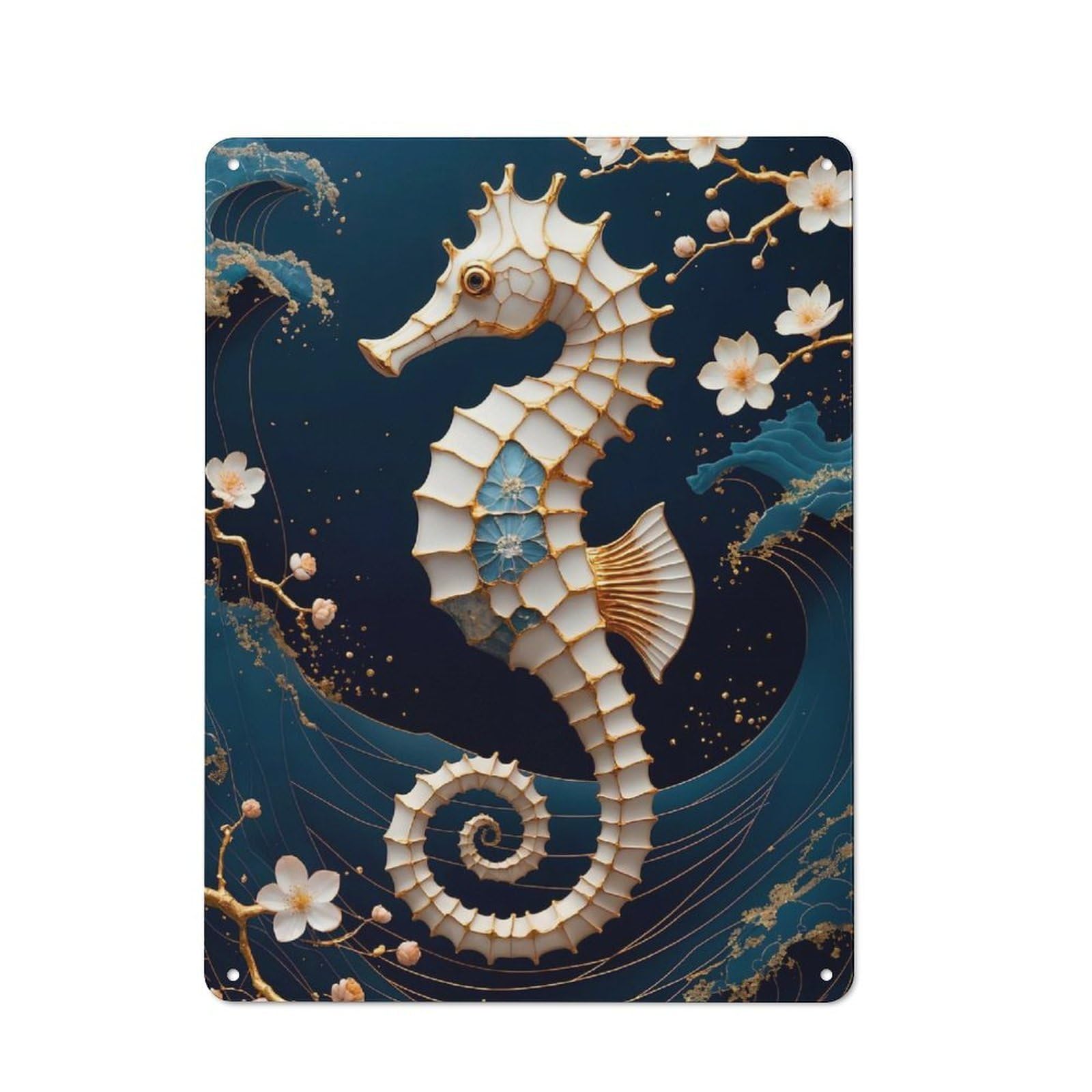Junmoney Seahorse Kintsugi Art Rustic Metal Plaque 40X30cm For Lounge Or Reading Corner, For Home Office, Studio And Craft Room Walls