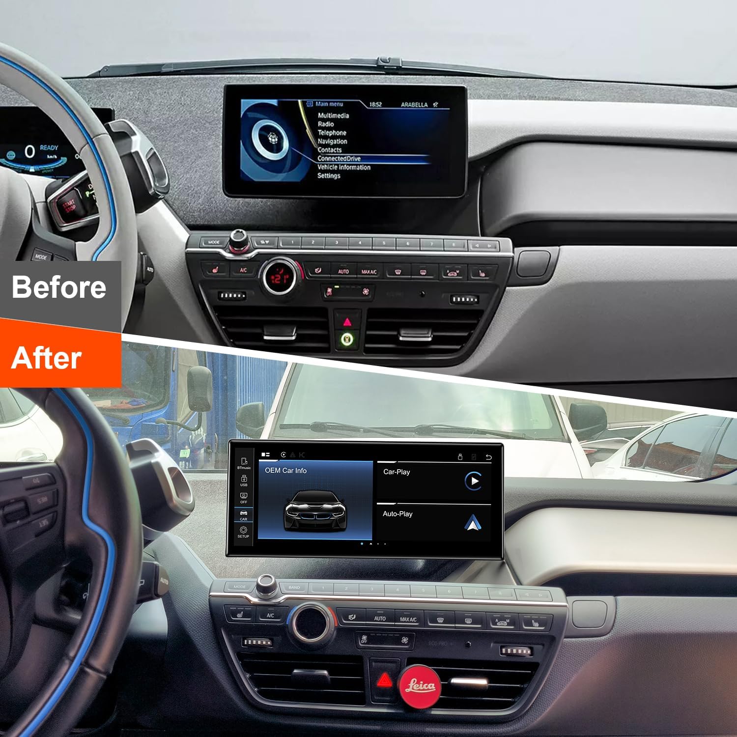 PEMP Ultra-Thin 12.3" for BMW i3 l01 NBT (2013-2017) Wireless and Wired CarPlay Android Auto Screen Calls Using The OEM Bluetooth