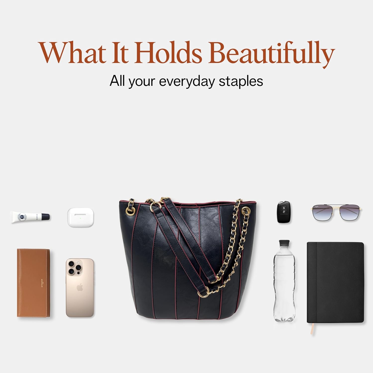 Vegan Leather Purses for Women, Faux Leather Handbags for Women, Bucket Purse, Top Handle Bag | Water Resistant, Chain Straps, Crossbody Purse, Structured Handbag, Everyday Bucket Bag - Image 9