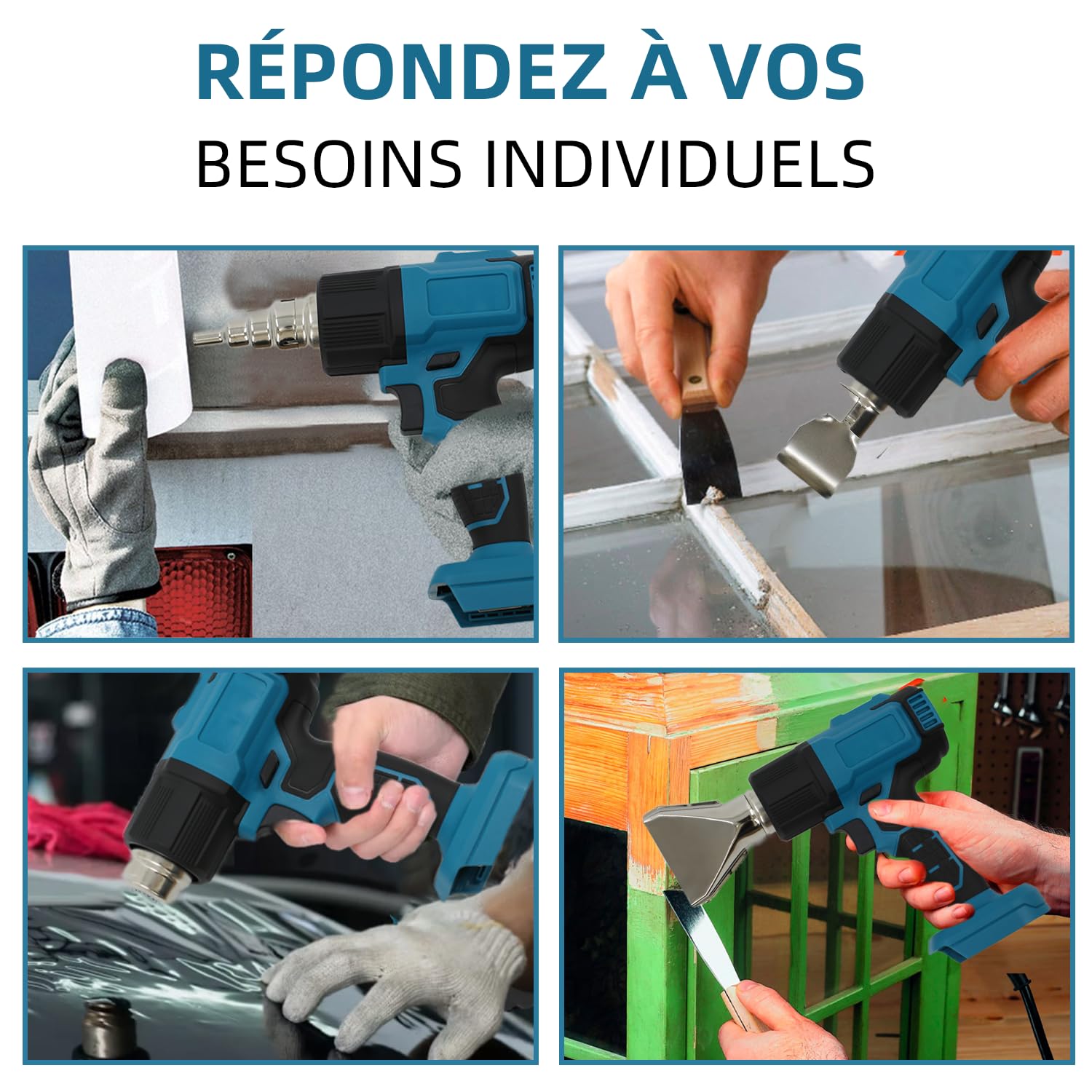Pistolet à air chaud sans fil 350 W - Compatible avec batterie Ma-kita 18 V - Décapeur thermique 86-1022 ℉ pour le bricolage, avec 3 buses et grattoir, sans batterie