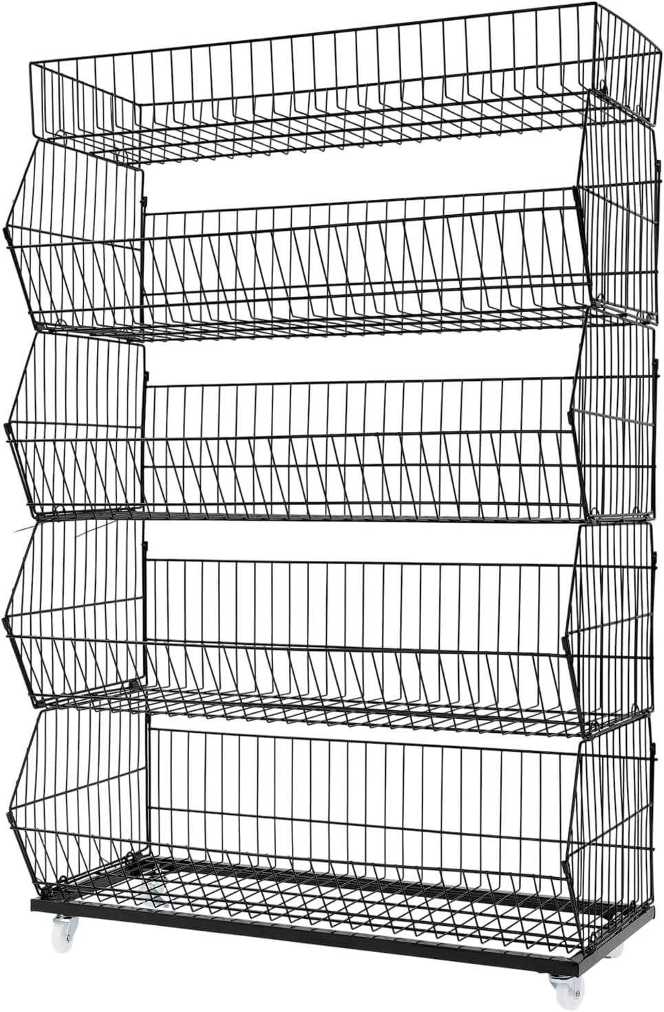 5-Tier Metal Retail Display Rack with Wheels, Heavy Duty Fruit Store Storage Shelf Vegetable Snack Basket for Home Kitchen Supermarket Warehouse, 35 * 18 * 55in- Black