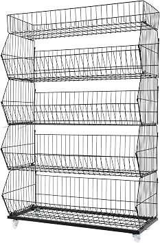 5-Tier Retail Display Rack with Wheels, 33LBS per Shelf, Black, 90x45x140cm