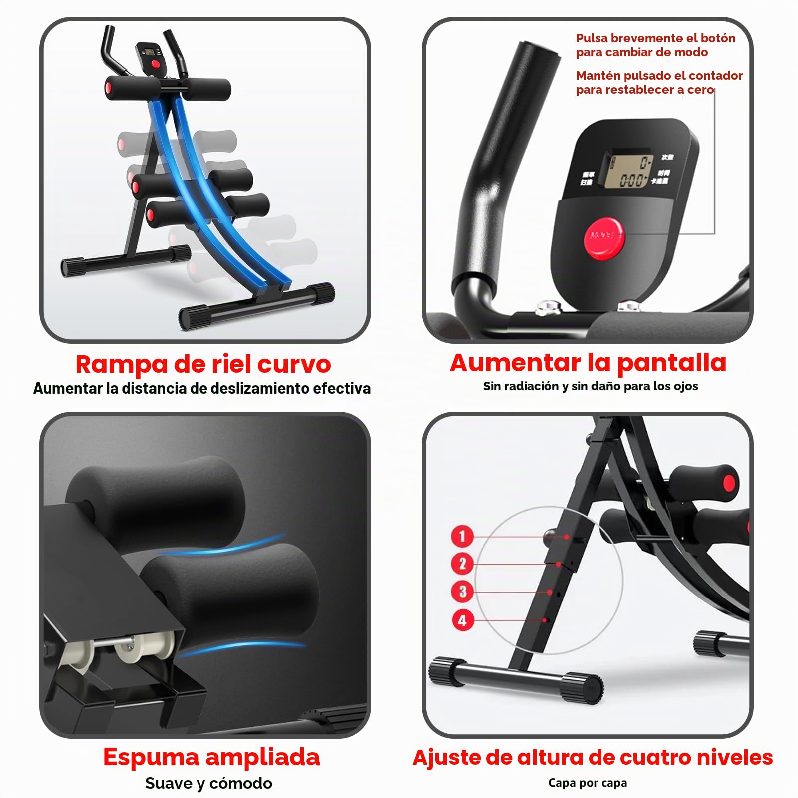 Silla de Entrenamiento Abdominal Ejercitador Abdominal para Mujeres 308lb Compresor Plegable Entrenador de Fuerza Abdominal 4-Posiciones Ajustable con Pantalla LCD