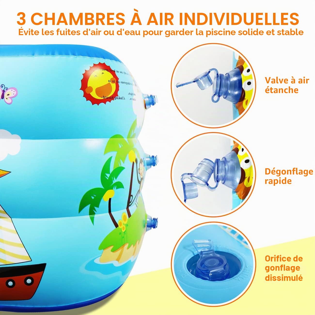 Jiosdo Grande piscine familiale gonflable pour enfants - 150 cm - Rectangulaire - Avec fond souple et gonflable - Pour l'été - Pour le plaisir de l'eau - Bleu
