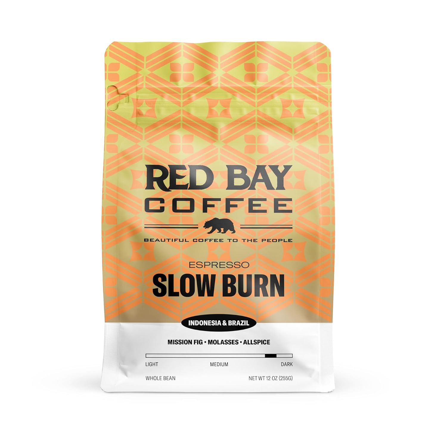 Red Bay Coffee Slow Burn Espresso Coffee Beans – Dark Roast Coffee Beans – Whole Bean Coffee – Blend of Brazilian Coffee & Sumatra Coffee Beans – 12oz Resealable Pouch of Whole Bean Espresso Coffee