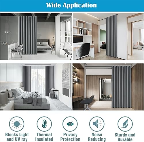 Miniatura 2 de Cortina divisora de habitación, cortina de privacidad gris para dormitorio, oficina, sala de estar, cortina de oscurecimiento extra ancha, 15 pies