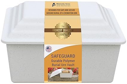 Safeguard Durable Injection Molded ABS Burial Urn Vault - Urn Vault for Ground Burial of One Cremation Urn - White - Made in The U.S.A.