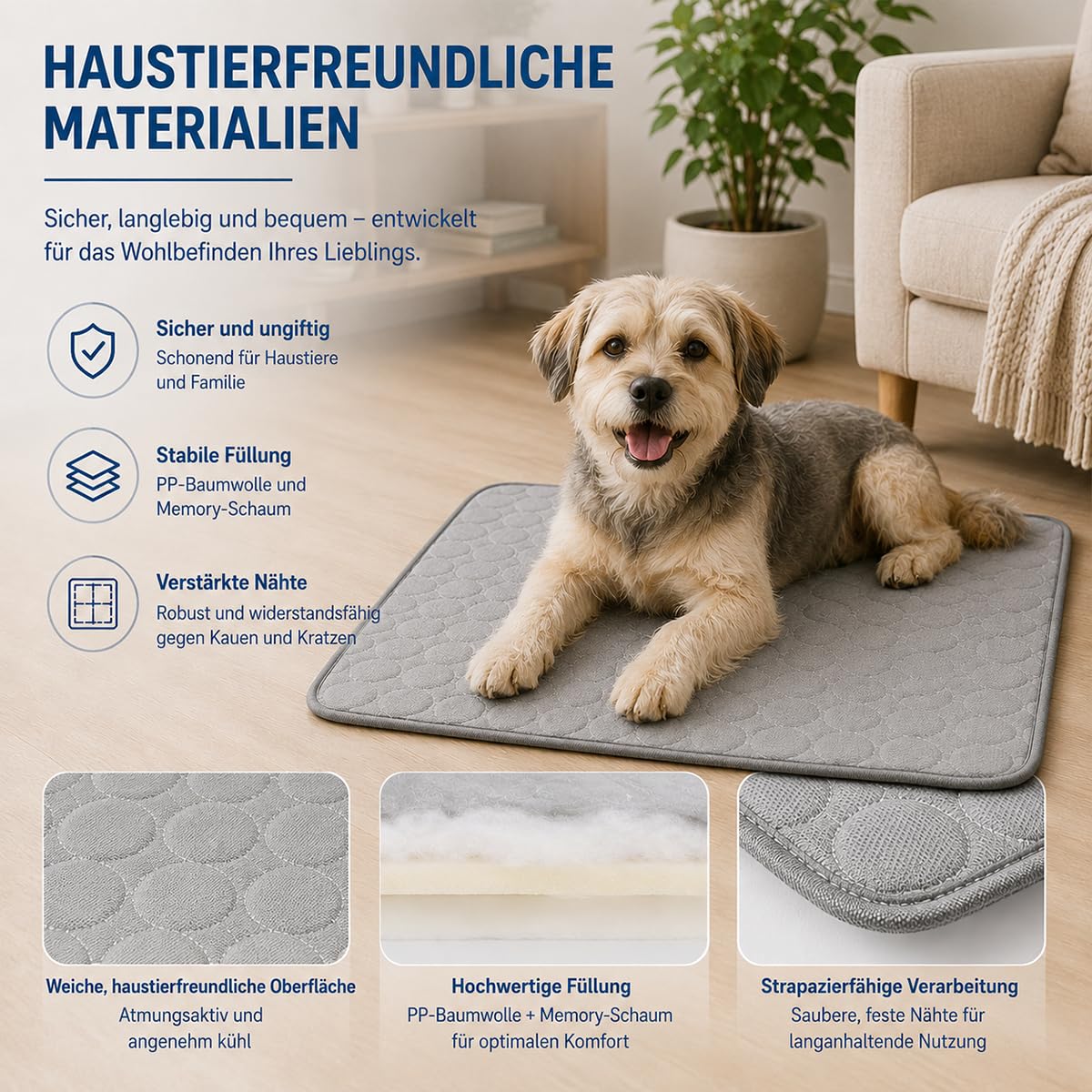 DZ'HUE Kühlmatte Katze, Selbstkühlende Haustierdecke für Hunde und Katzen, KüHlköRbchen Hund, SelbstküHlende Hundematte, Sommer KüHlmatte, Wasserdicht, rutschfest füR Zuhause, Unterwegs (Blau,XXL)