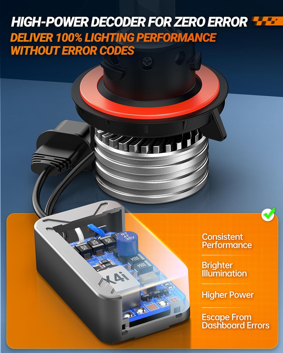 SEALIGHT H13/9008 Premium Fog Bulbs, high-performance 70,000LM Super Bright Adaptive Beam, H13 Light Powersport, 9008 Bulbs Cool White with Cooling Fan, 10-Year Warranty Plug and Play, Pack of 2