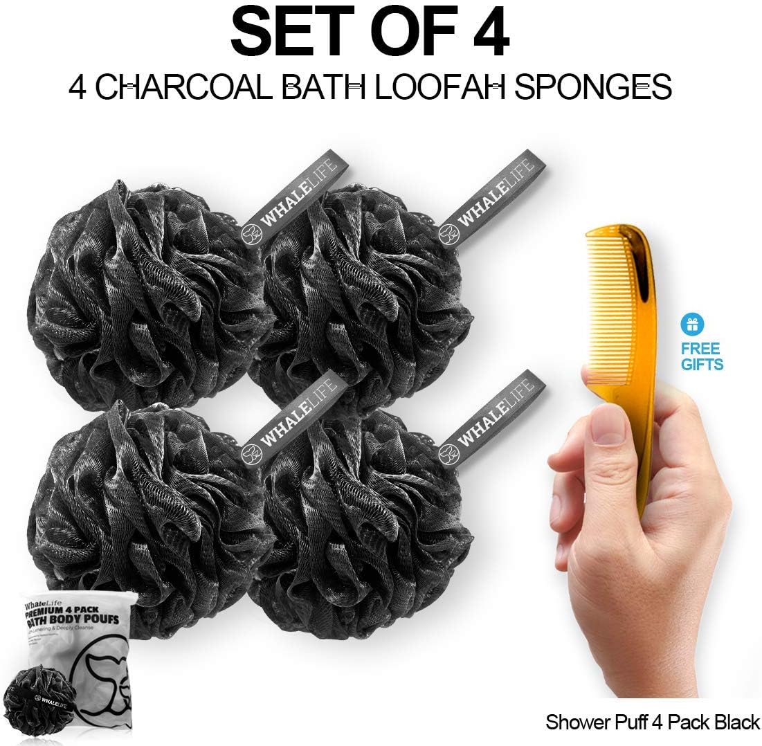 Bath Loofahs Sponge Natural 4 Pack (Black) & Shower Loofah 3pack (Purple Green Gray) for Men and Women : Beauty & Personal Care