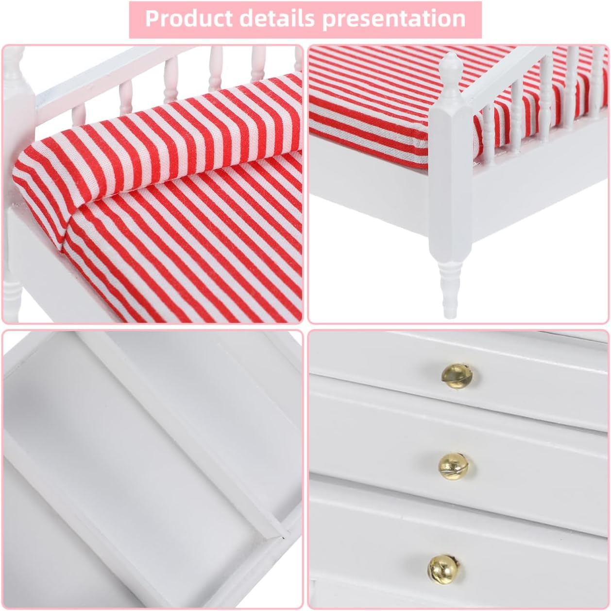 Miniature Furniture Pink Double Bed Synthetic Material 1: 12 Dollhouse Furniture Baby Doll Accessories Set for Decoration Kids Room