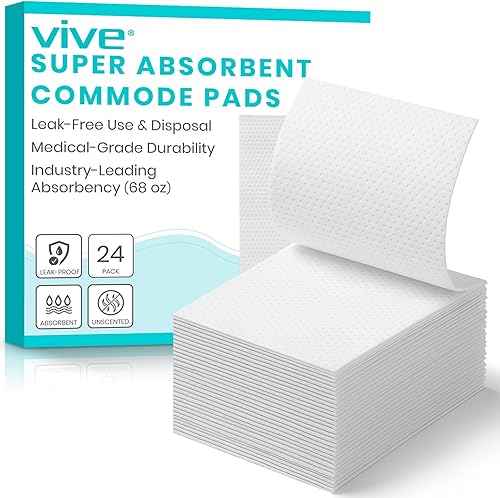 Vive Almohadillas de cómoda superabsorbentes para cubo de mesita de noche (paquete de 24) – Forros desechables para orinal, cuenco portátil,