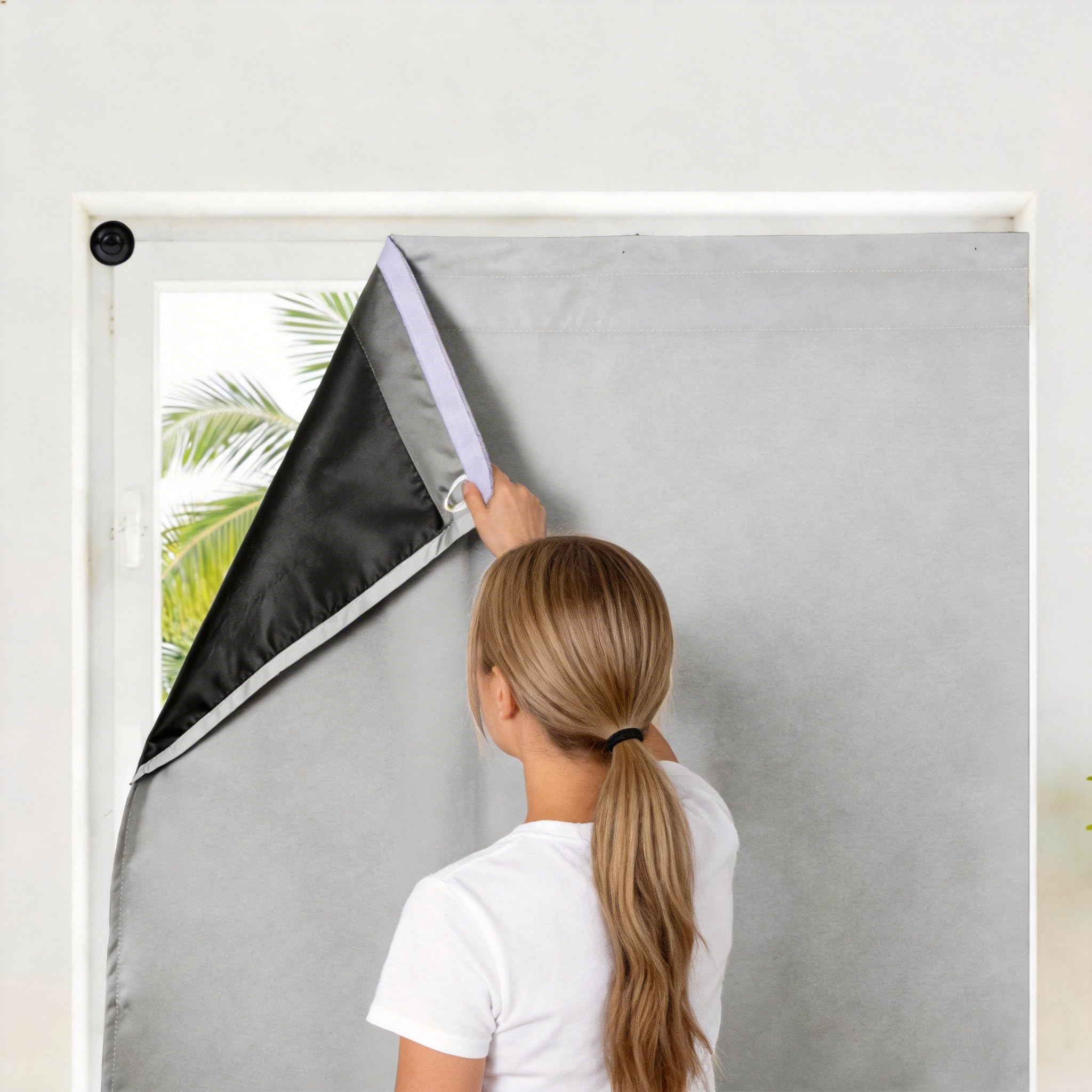 Self Adhesive Portable Blackout Curtains,Temporary Blackout Blinds No Drill Stick On Room Darkening Black Out Window Cover with Suction Cups for Bedroom,Apartment,Travel (Light Grey, 60W x 180H cm)