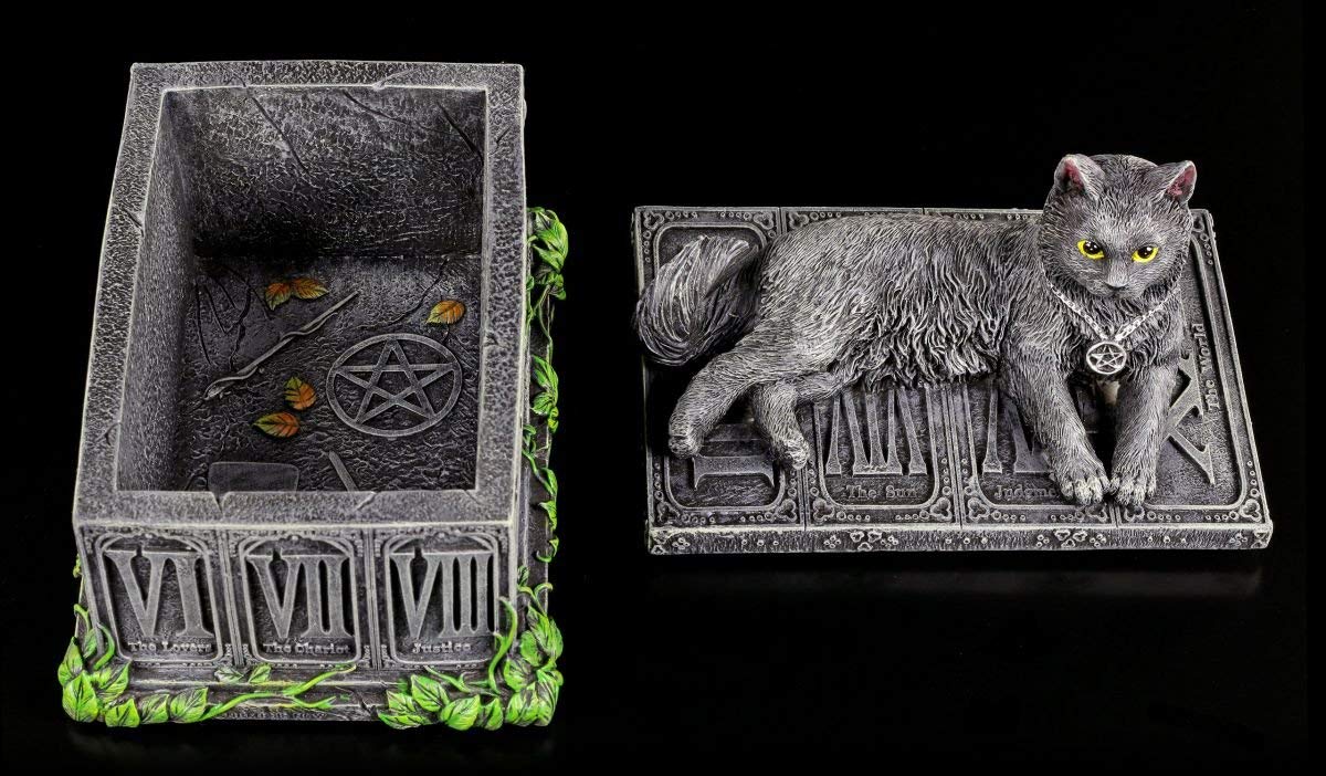 Tarotkarten Schatulle mit schwarzer Katze | Tarot Box Dose Aufbewahrung Schale Gothic Fantasy Figur