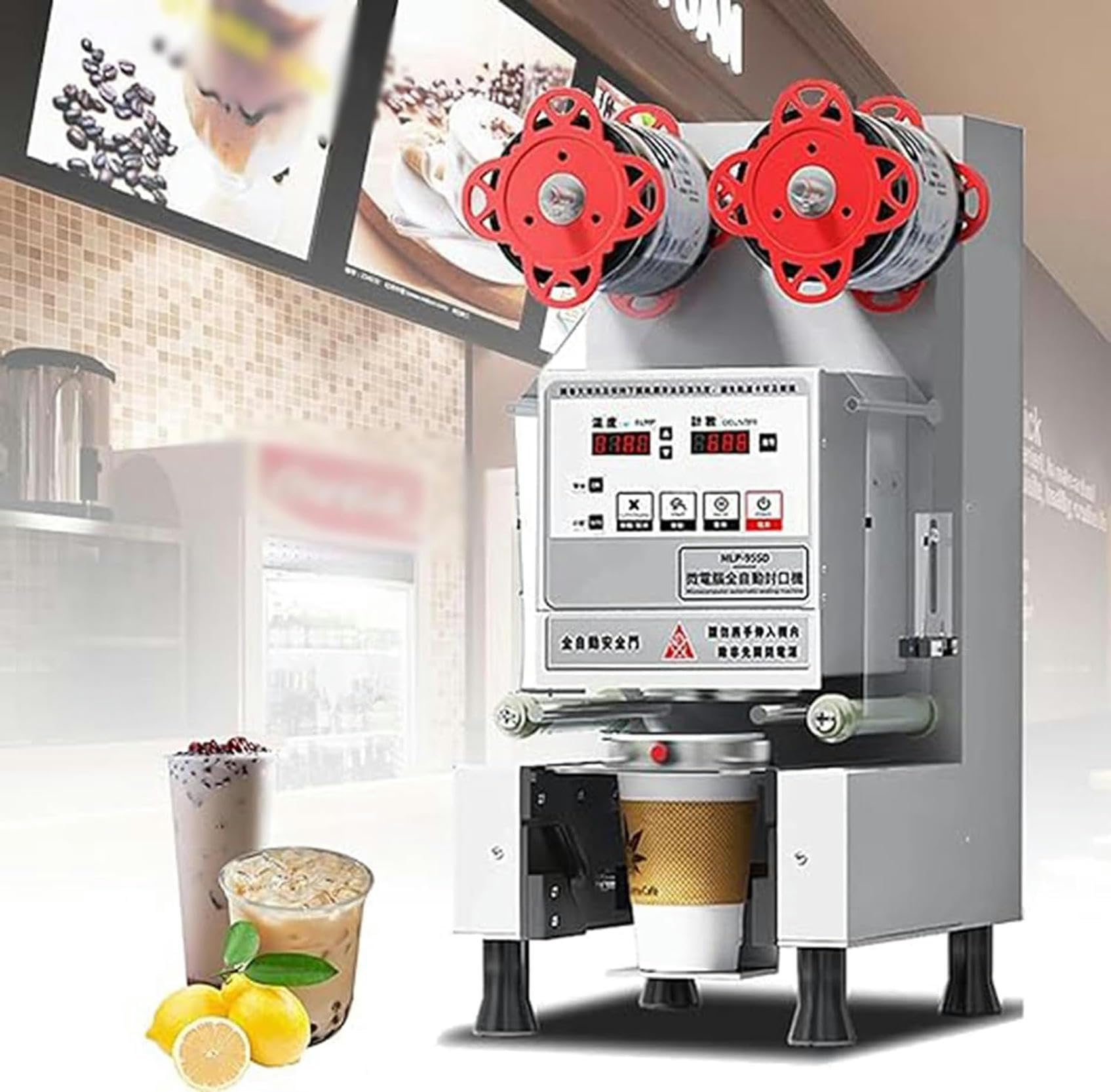FHRKA 90/95mm Fully Automatic Cup Sealing Machine - Paper/Plastic, Commercial Electric Cup Sealer - Efficient Sealing 500-700 Cups/H (White)