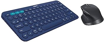 Logitech MX Master 2S Wireless Mouse, Multi-Device, Bluetooth or 2.4GHz Wireless with USB Unifying Receiver, 4000 DPI Any Surface Tracking - Black & K380 Wireless Multi-Device Keyboard (Blue)