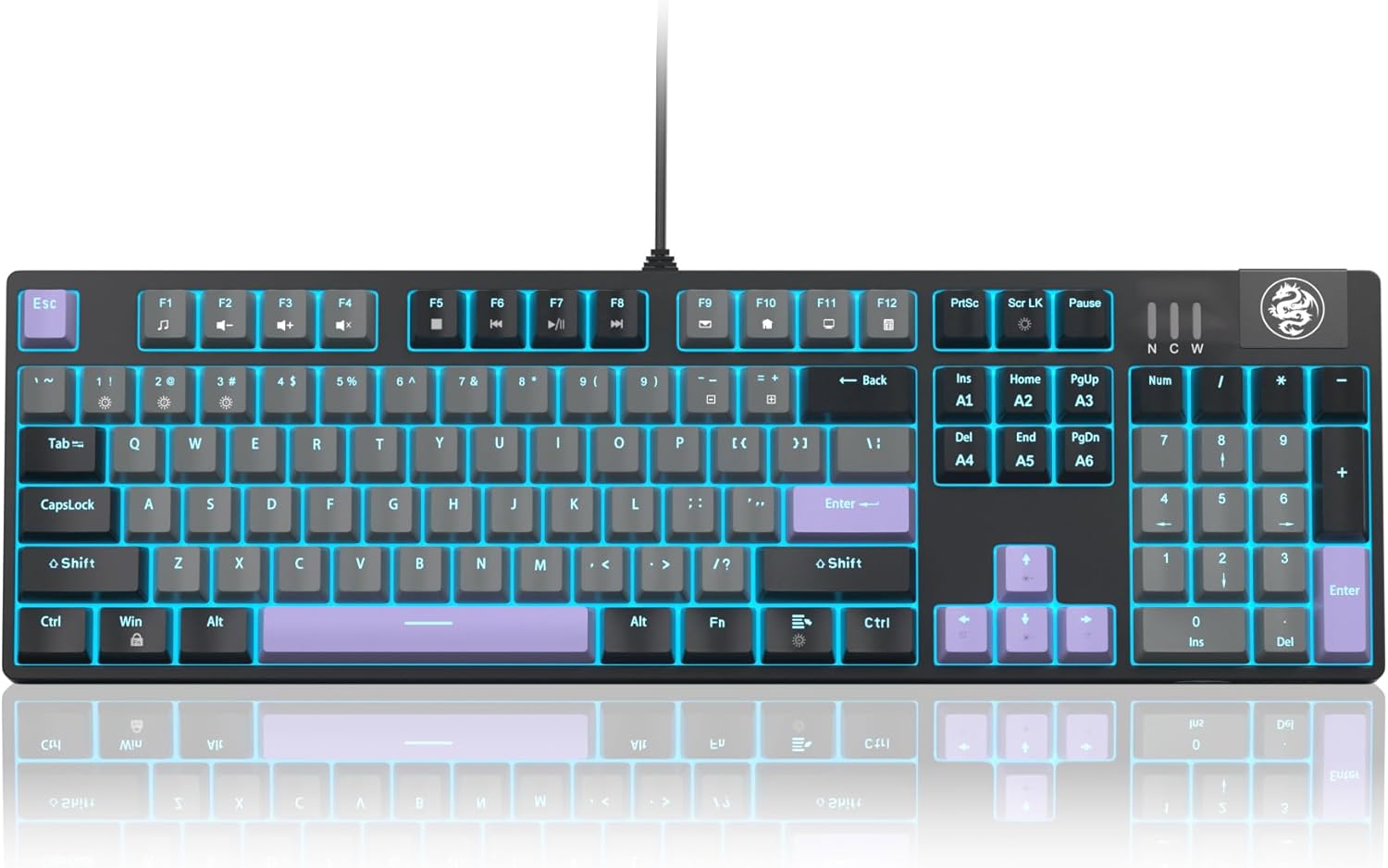 MageGee MK-Storm Mechanical Gaming Keyboard, 104 Keys Wired Light Up Keyboard with Linear Red Switch, Ice Blue Backlit, Double-Shot Keycaps, N-Key Rollover for Laptop, Desktop, PC (Twilight Purple)