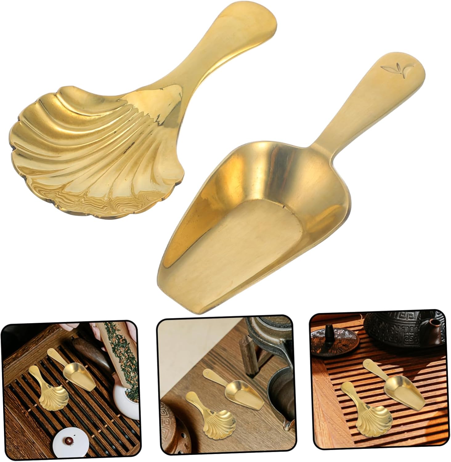 Cabilock 2sets Brass Tea Scoop Mini Tea Spoon Portable Compact Essential Utensil Perfect for Desserts 2pcs*2