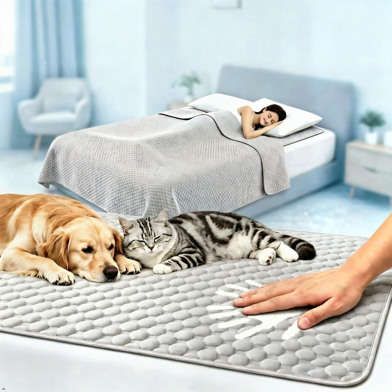 ZIVZIV Cooling Mat for Dogs – Ultra-High Molecular Weight Polyethylene Fiber, Self-Cooling Pad with Color-Changing Technology, Durable & Bite-Resistant Pet Mat for Crate, Sofa,and Bed(20x30inch)
