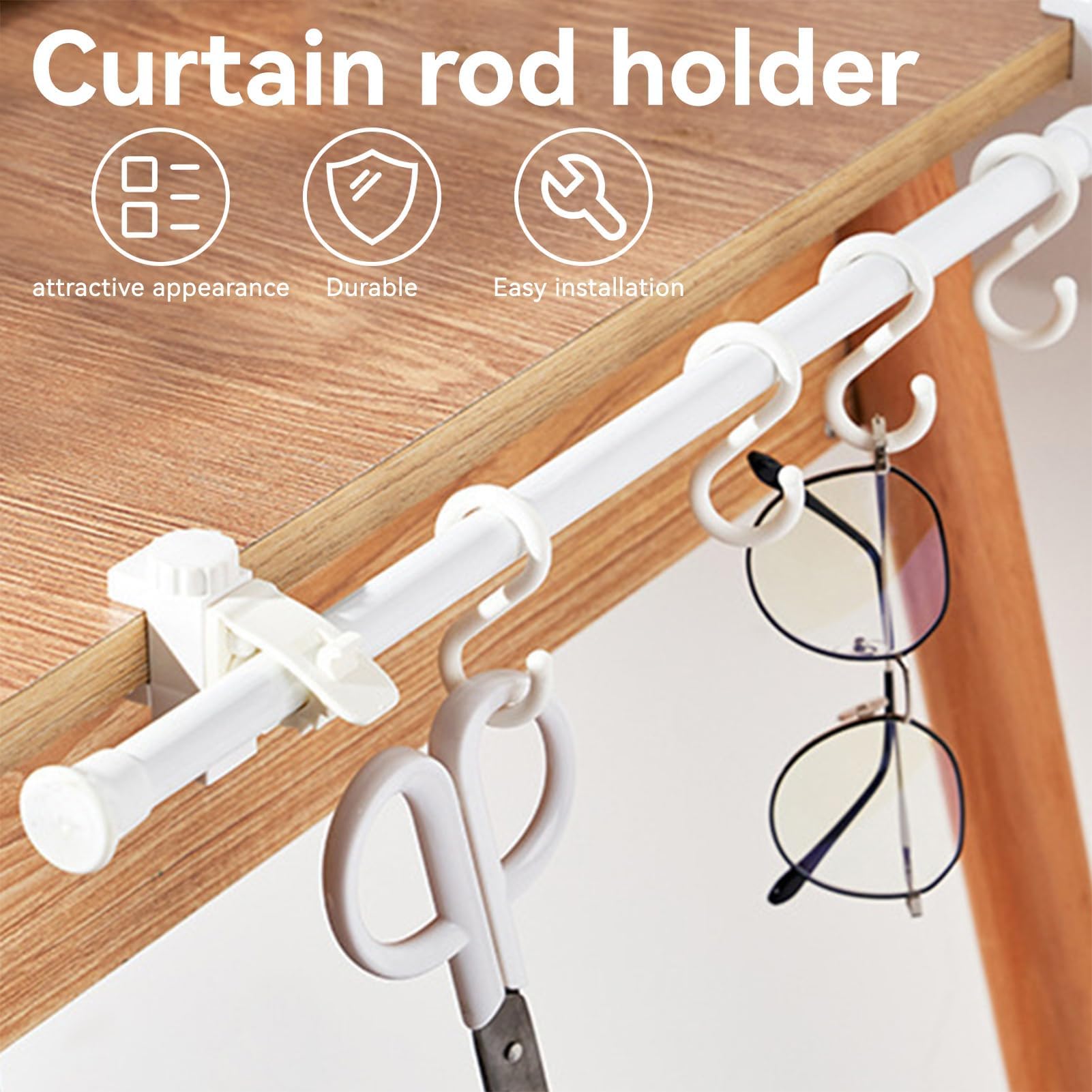 Supports de Tringle à Rideaux sans perçage, Support de Crochets de draperie sans perçage pour Tringle à Rideaux ø16, Hauteur 1 à 3,7 cm, Capacité de Charge de 1 kg à 2 kg