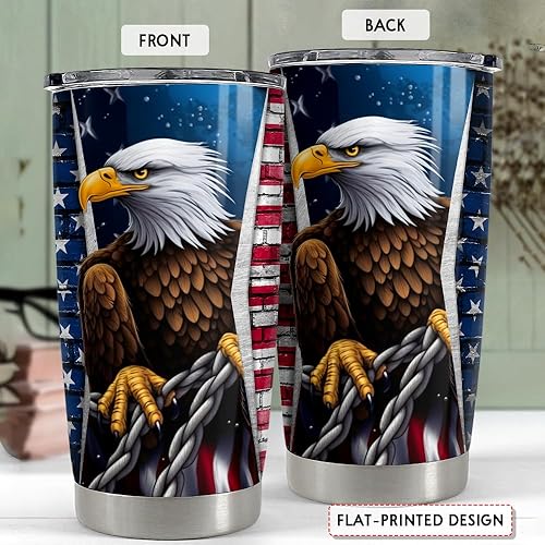 Vista 2 de SANDJEST Vaso de 20 onzas con diseño de águila con la bandera estadounidense, regalos para hombres y mujeres, vasos aislados de acero inoxidable