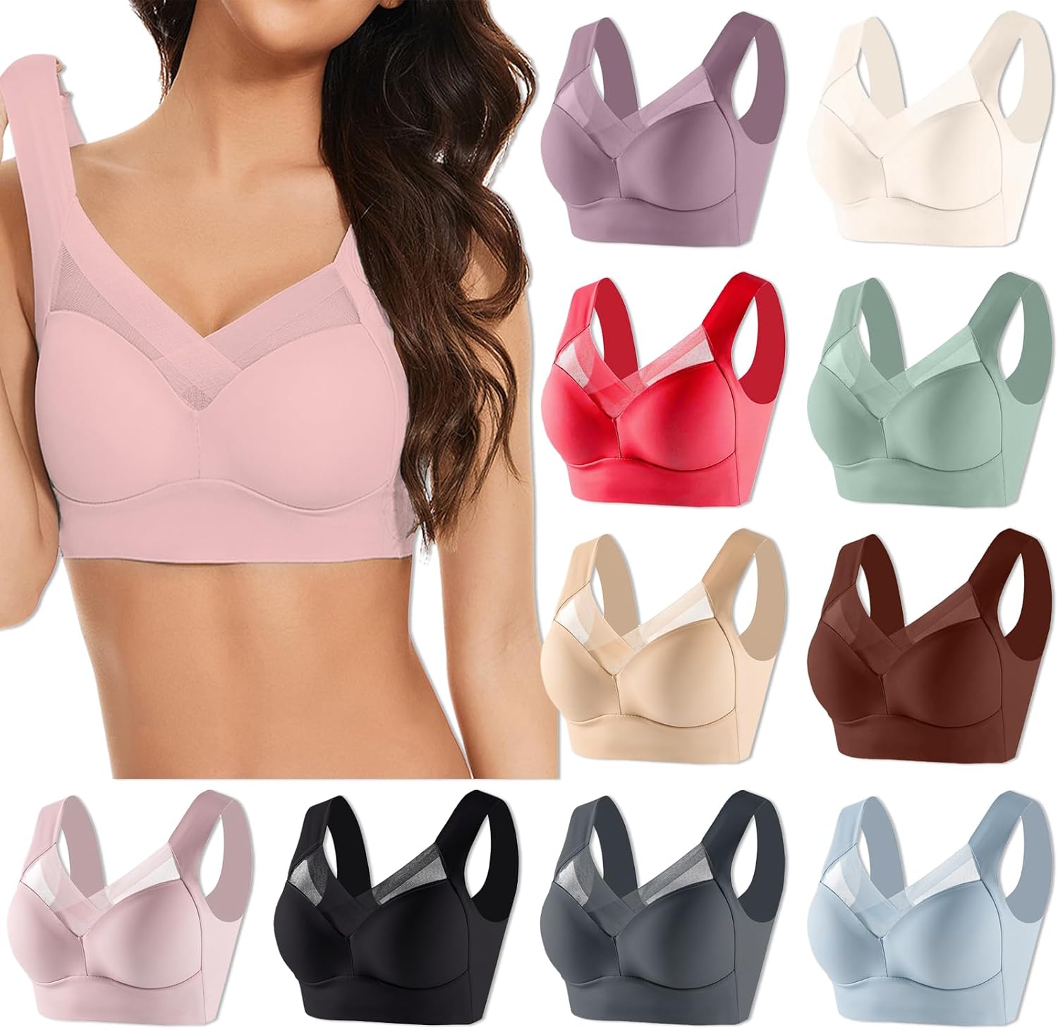Seamless Horny Push Up Wi-fi Bra Plus Dimension Posture Correcting Bra for Seniors Ice Silk Gathering Bra