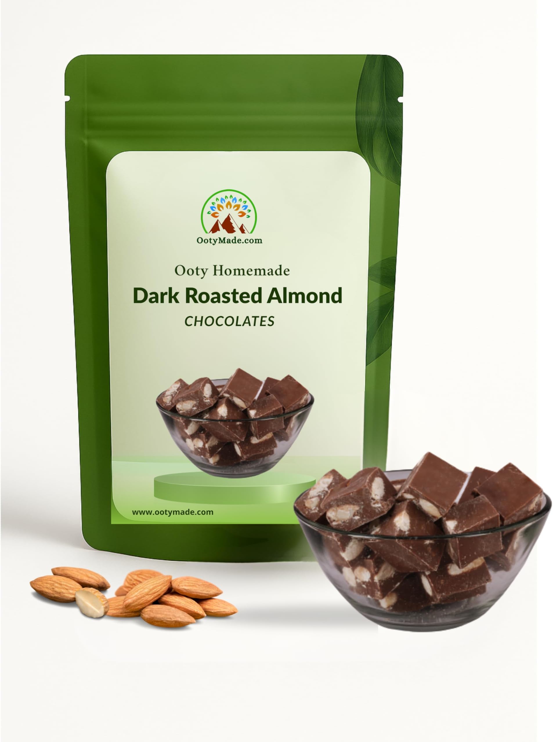 Dark Chocolate with Roasted Almonds-Vegan,Organic,Sugarless, Healthy, Homemade, 500gm - Almond Coated Ooty Homemade Dark Chocolate Bar